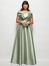 Alt View 1 Thumbnail - Sage Asymmetrical Bow Off-Shoulder Satin Gown with Ballroom Skirt