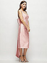 Side View Thumbnail - Rose Scoop Neck Corset Satin Midi Dress with Floor-Length Bow Tails