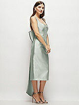 Side View Thumbnail - Willow Green Scoop Neck Corset Satin Midi Dress with Floor-Length Bow Tails