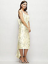 Side View Thumbnail - Butter Yellow Floral Floral Scoop Neck Corset Satin Midi Dress with Floor-Length Bow Tails