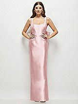 Rear View Thumbnail - Ballet Pink Scoop Neck Corset Satin Maxi Dress with Floor-Length Bow Tails