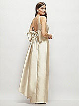 Front View Thumbnail - Champagne Scoop Neck Corset Satin Maxi Dress with Floor-Length Bow Tails