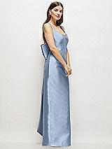 Side View Thumbnail - Cloudy Scoop Neck Corset Satin Maxi Dress with Floor-Length Bow Tails