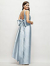 Front View Thumbnail - Mist Scoop Neck Corset Satin Maxi Dress with Floor-Length Bow Tails