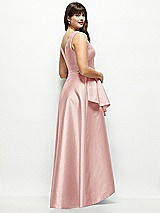 Rear View Thumbnail - Rose Beaded Floral Bodice Satin Maxi Dress with Layered Ballgown Skirt