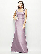 Front View Thumbnail - Suede Rose Satin Fit and Flare Maxi Dress with Shoulder Bows