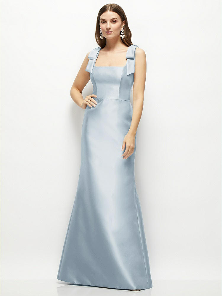 Square-neck Satin A-line Maxi Bridesmaid Dress With Front Slit In