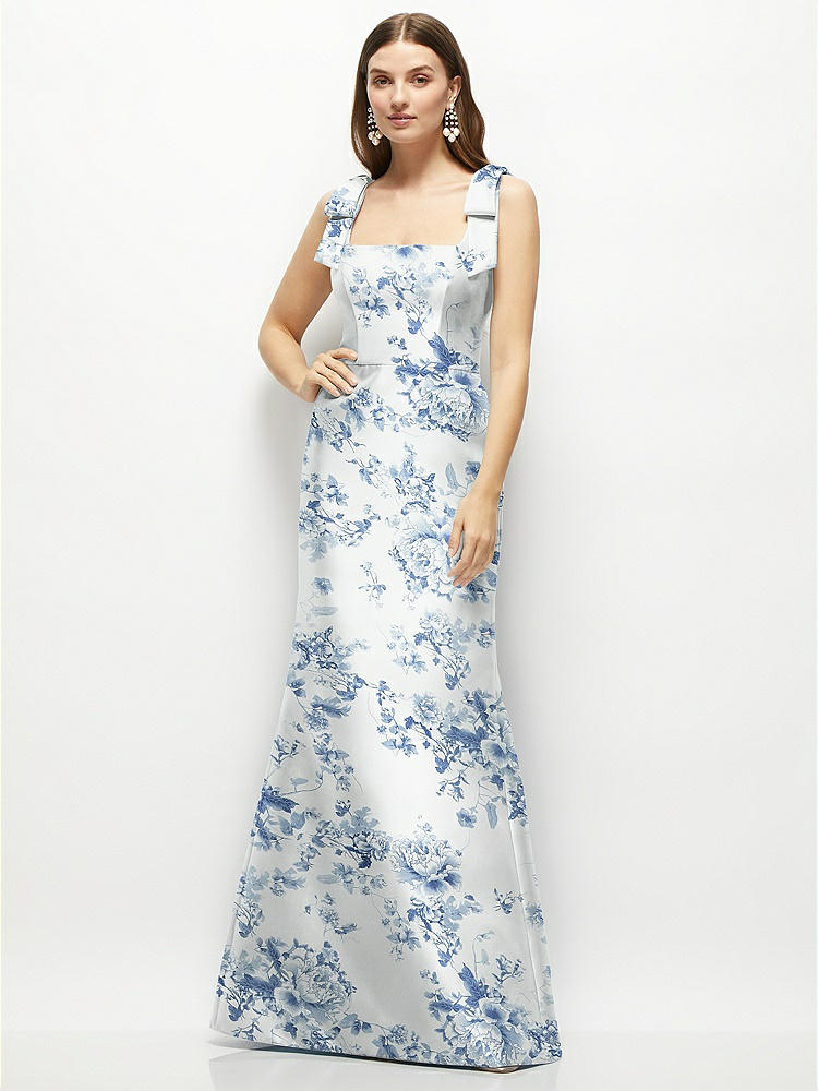 Floral Satin Square Neck Fit And Flare Maxi Bridesmaid Dress