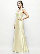 Side View Thumbnail - Butter Yellow Satin Square Neck Fit and Flare Maxi Dress