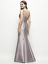 Rear View Thumbnail - Cashmere Gray Satin Square Neck Fit and Flare Maxi Dress