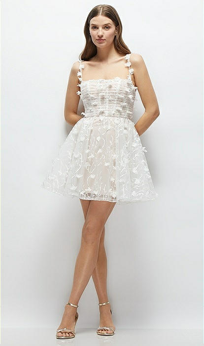 3d Floral Embroidered Little White Mini Bridesmaid Dress With Nude