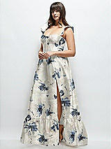 Alt View 2 Thumbnail - Inkwash Blue Floral Floral Satin Corset Maxi Dress with Ruffle Straps & Skirt