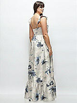 Alt View 3 Thumbnail - Inkwash Blue Floral Floral Satin Corset Maxi Dress with Ruffle Straps & Skirt