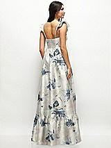 Rear View Thumbnail - Inkwash Blue Floral Floral Satin Corset Maxi Dress with Ruffle Straps & Skirt
