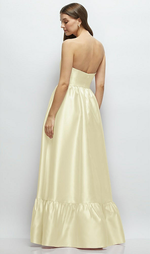 Back View - Butter Yellow Strapless Cat-Eye Boned Bodice Maxi Dress with Ruffle Hem