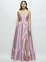 Front View Thumbnail - Suede Rose Strapless Cat-Eye Boned Bodice Maxi Dress with Ruffle Hem