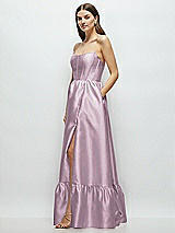 Side View Thumbnail - Suede Rose Strapless Cat-Eye Boned Bodice Maxi Dress with Ruffle Hem