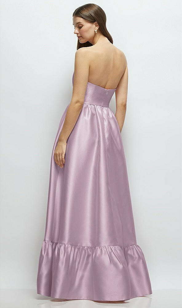 Back View - Suede Rose Strapless Cat-Eye Boned Bodice Maxi Dress with Ruffle Hem