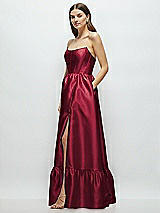 Side View Thumbnail - Burgundy Strapless Cat-Eye Boned Bodice Maxi Dress with Ruffle Hem