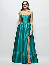 Front View Thumbnail - Jade Strapless Cat-Eye Boned Bodice Maxi Dress with Ruffle Hem