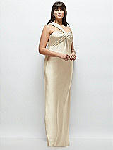 Alt View 2 Thumbnail - Champagne Satin Twist Bandeau One-Shoulder Bias Maxi Dress