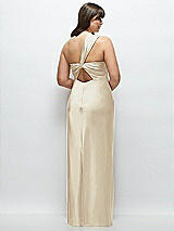 Alt View 3 Thumbnail - Champagne Satin Twist Bandeau One-Shoulder Bias Maxi Dress