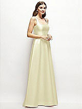 Side View Thumbnail - Butter Yellow Square-Neck Satin Maxi Dress with Full Skirt