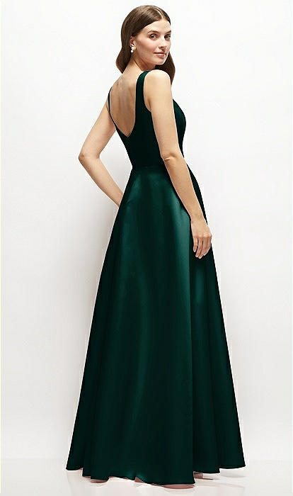 Square-neck Satin Maxi Bridesmaid Dress With Full Skirt In