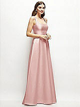 Side View Thumbnail - Rose Square-Neck Satin Maxi Dress with Full Skirt