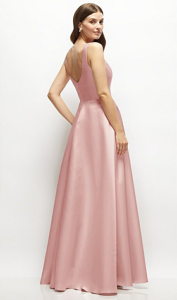 Back View - Rose Square-Neck Satin Maxi Dress with Full Skirt