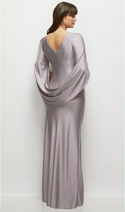 detached sleeve dress グレー　S Draped Stretch Satin Maxi Bridesmaid Dress With Built-in