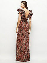 Alt View 1 Thumbnail - Harvest Floral Print Dramatic Ruffle Edge Strap Fall Foral Pleated Metallic Maxi Dress