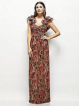 Alt View 2 Thumbnail - Harvest Floral Print Dramatic Ruffle Edge Strap Fall Foral Pleated Metallic Maxi Dress