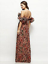 Side View Thumbnail - Harvest Floral Print Dramatic Ruffle Edge Strap Fall Foral Pleated Metallic Maxi Dress