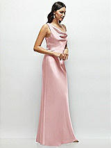 Side View Thumbnail - Ballet Pink One-Shoulder Draped Cowl A-Line Satin Maxi Dress