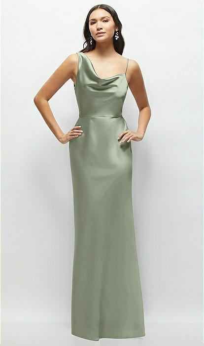 One-shoulder Draped Cowl A-line Satin Maxi Bridesmaid Dress In