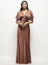 Alt View 1 Thumbnail - Cognac Plunge Neck Kimono Sleeve Satin Bias Maxi Dress