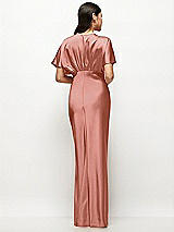 Rear View Thumbnail - Desert Rose Plunge Neck Kimono Sleeve Satin Bias Maxi Dress