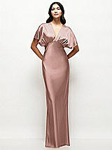 Front View Thumbnail - Neu Nude Plunge Neck Kimono Sleeve Satin Bias Maxi Dress