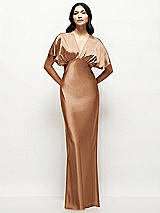 Front View Thumbnail - Toffee Plunge Neck Kimono Sleeve Satin Bias Maxi Dress