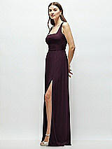 Side View Thumbnail - Deep Plum Square Neck Chiffon Maxi Dress with Circle Skirt