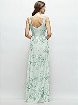 Rear View Thumbnail - Mint Green Floral Square Neck Chiffon Maxi Dress with Circle Skirt