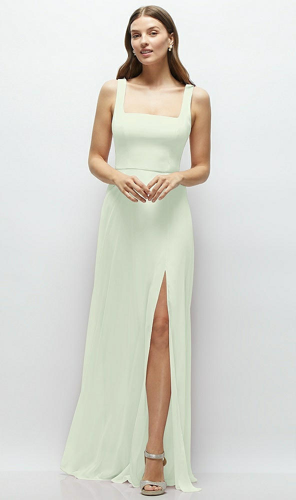Front View - Mint Green Square Neck Chiffon Maxi Dress with Circle Skirt