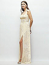 Side View Thumbnail - Butter Yellow Floral Square Neck Chiffon Maxi Dress with Circle Skirt