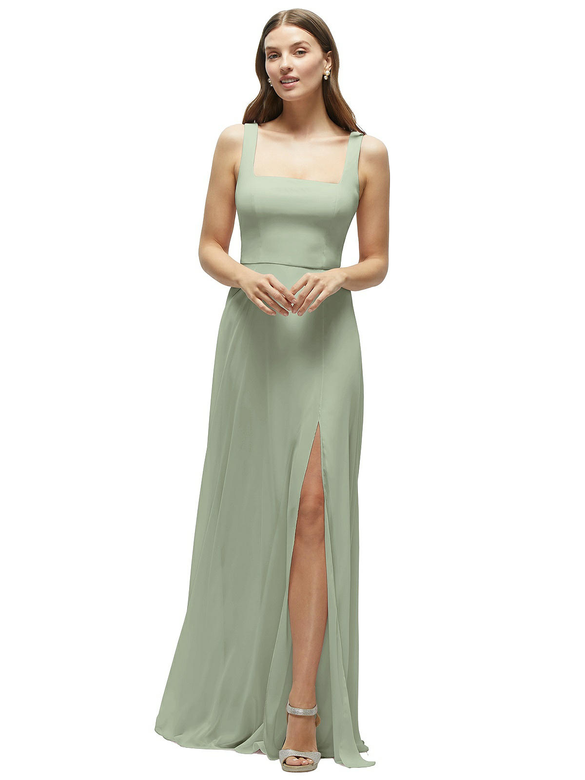 ᐡඉ́ ̫ ඉ̀ᐡ ‎ Square Neck Chiffon Maxi Bridesmaid Dress With Circle Skirt