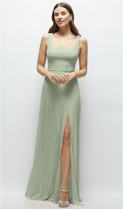 Square Neck Chiffon Maxi Dress with Circle Skirt Square Neck Chiffon Maxi Bridesmaid Dress With Circle Skirt In Sage | The  Dessy Group