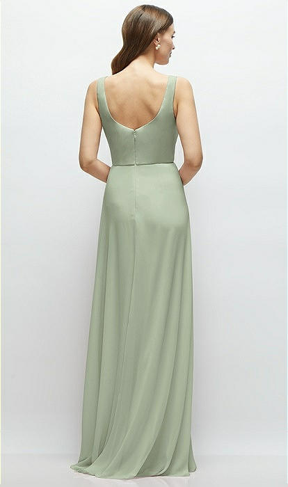 Square Neck Chiffon Maxi Bridesmaid Dress With Circle Skirt