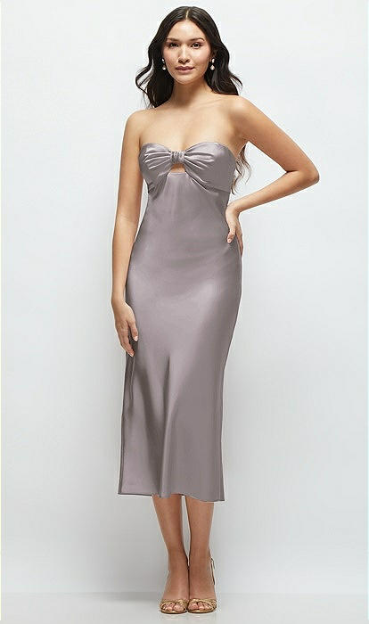 Strapless Bow-bandeau Cutout Satin midi Slip Bridesmaid Dress In