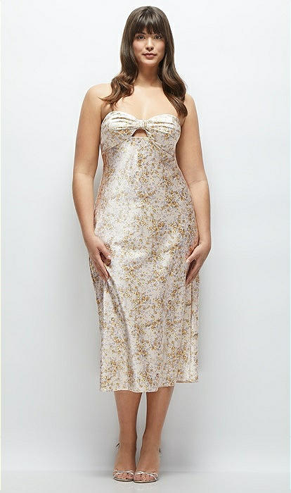 Strapless Bow-bandeau Cutout Floral Satin midi Slip Bridesmaid