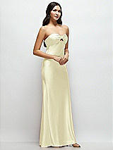Side View Thumbnail - Butter Yellow Strapless Bow-Bandeau Cutout Satin Maxi Slip Dress